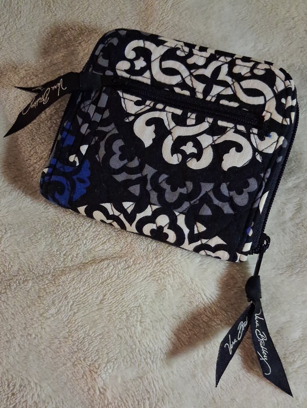 Vera Bradley Black, White & Blue Quilted Zip-Around Wallet NEW NO TAGS!